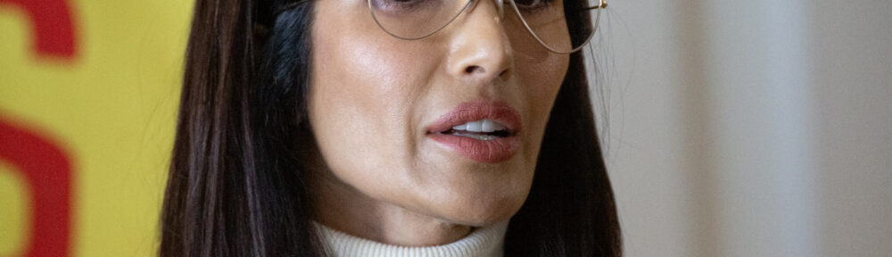 Padma Lakshmi speaks during the #NoKings Manhattan press conference.